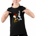 Fashion, accesorii si bijuterii - Copii - Imbracaminte copii - Tricouri copii - Tricou Copii Fete Bugs Bunny Elmer Fudd CoolTrend, negru, marime S Copii - Infinity.ro