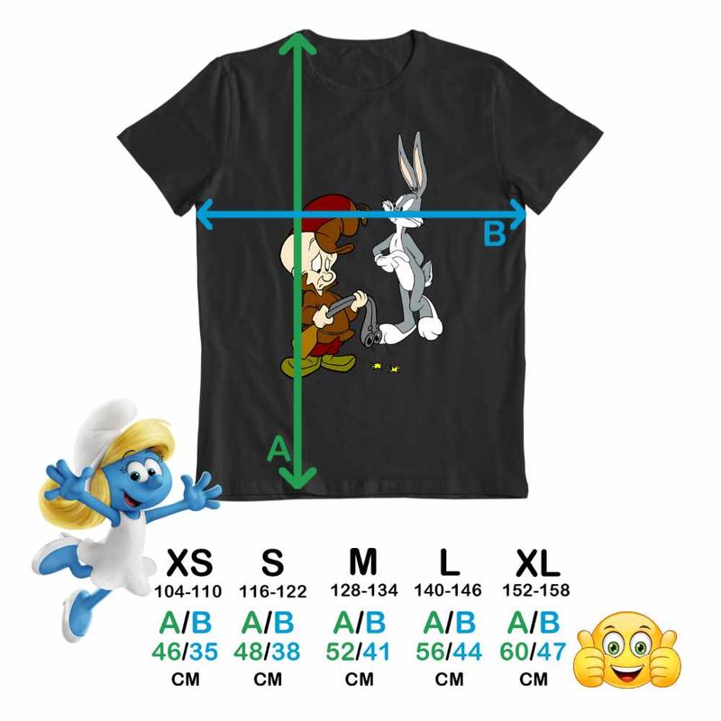 Fashion, accesorii si bijuterii - Copii - Imbracaminte copii - Tricouri copii - Tricou Copii Fete Bugs Bunny Elmer Fudd CoolTrend, negru, marime S Copii - Infinity.ro