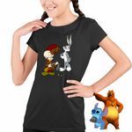 Fashion, accesorii si bijuterii - Copii - Imbracaminte copii - Tricouri copii - Tricou Copii Fete Bugs Bunny Elmer Fudd CoolTrend, negru, marime S Copii - Infinity.ro