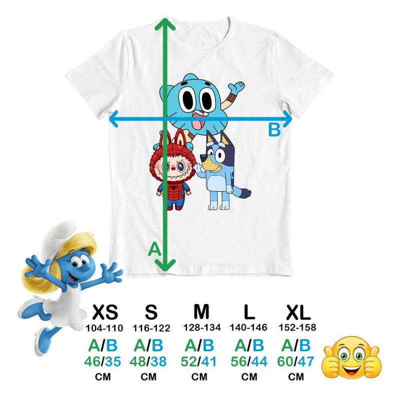 Fashion, accesorii si bijuterii - Copii - Imbracaminte copii - Tricouri copii - Tricou Copii Fete Gumball Bluey Labubu CoolTrend, alb, marime M Copii - Infinity.ro