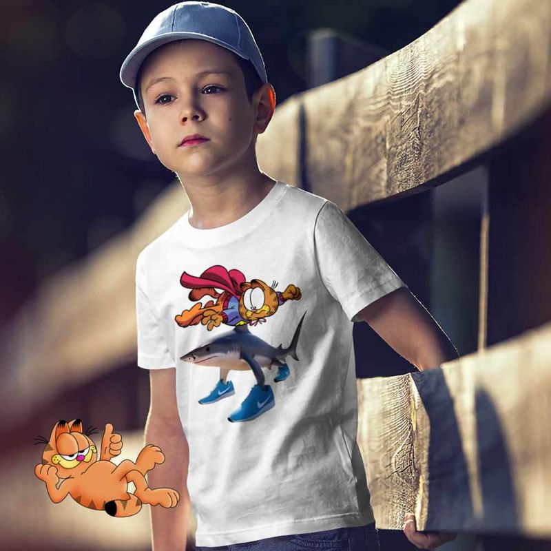 Fashion, accesorii si bijuterii - Copii - Imbracaminte copii - Tricouri copii - Tricou Copii Baieti Garfield Rechin Tralalero Tralalala, alb, marime L Copii - Infinity.ro