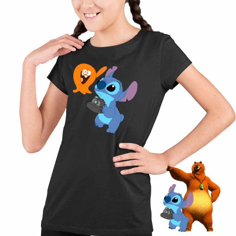 Fashion, accesorii si bijuterii - Copii - Imbracaminte copii - Tricouri copii - Tricou Copii Fete Lamput Stitch CoolTrend, negru, marime XL Copii - Infinity.ro