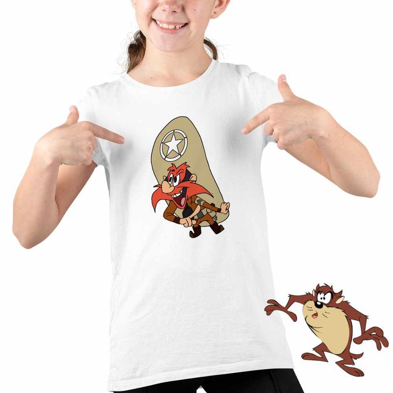 Fashion, accesorii si bijuterii - Copii - Imbracaminte copii - Tricouri copii - Tricou Copii Fete Yosemite Sam Serif Looney Tunes, alb, marime L Copii - Infinity.ro