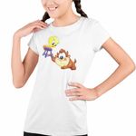 Fashion, accesorii si bijuterii - Copii - Imbracaminte copii - Tricouri copii - Tricou Copii Fete Taz Tweety Diavol Chibi Bebelusi, alb, marime S Copii - Infinity.ro
