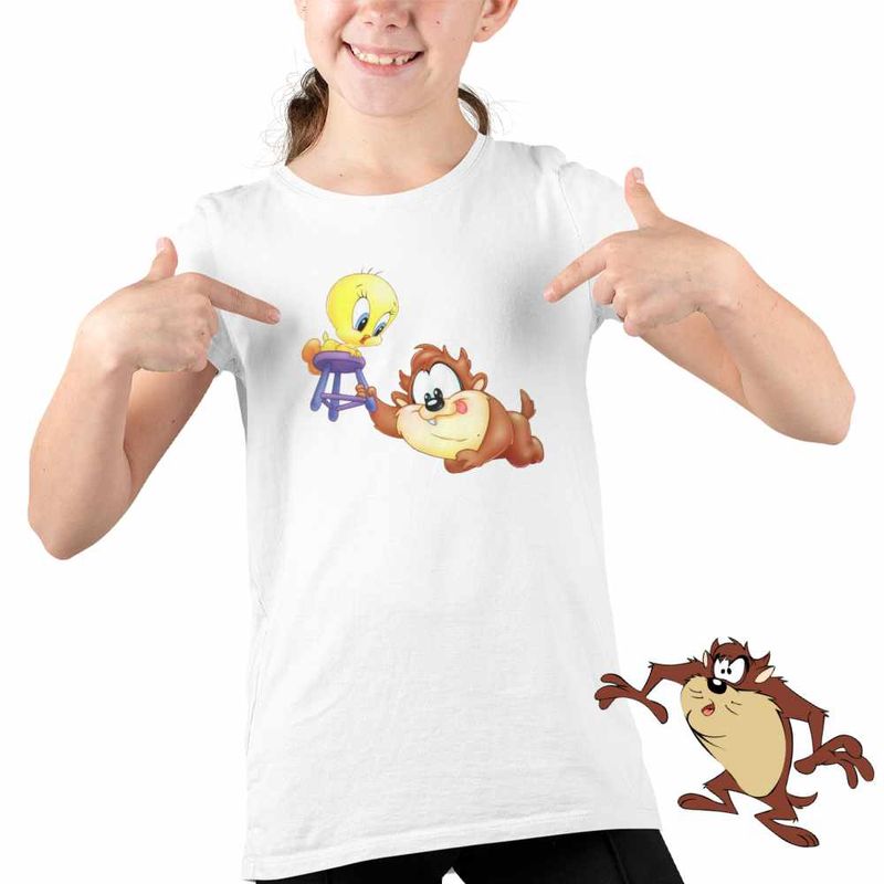 Fashion, accesorii si bijuterii - Copii - Imbracaminte copii - Tricouri copii - Tricou Copii Fete Taz Tweety Diavol Chibi Bebelusi, alb, marime S Copii - Infinity.ro