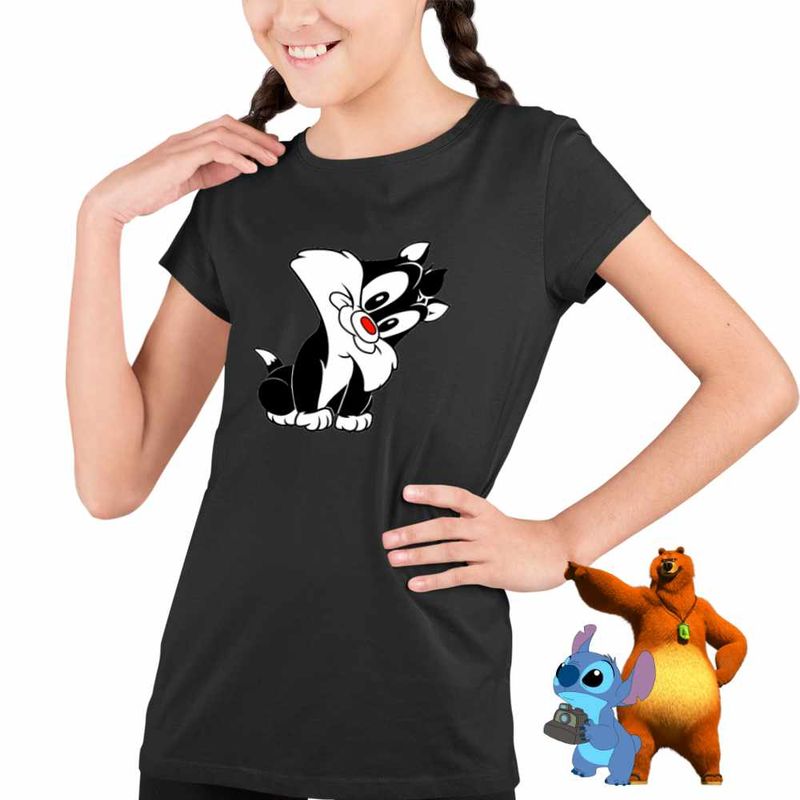 Fashion, accesorii si bijuterii - Copii - Imbracaminte copii - Tricouri copii - Tricou Copii Fete Tweety Sylvester Bebelus CoolTrend, negru, marime XL Copii - Infinity.ro