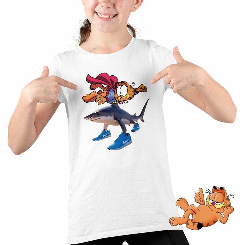 Fashion, accesorii si bijuterii - Copii - Imbracaminte copii - Tricouri copii - Tricou Copii Fete Garfield Rechin Tralalero Tralalala, alb, marime XS Copii - Infinity.ro