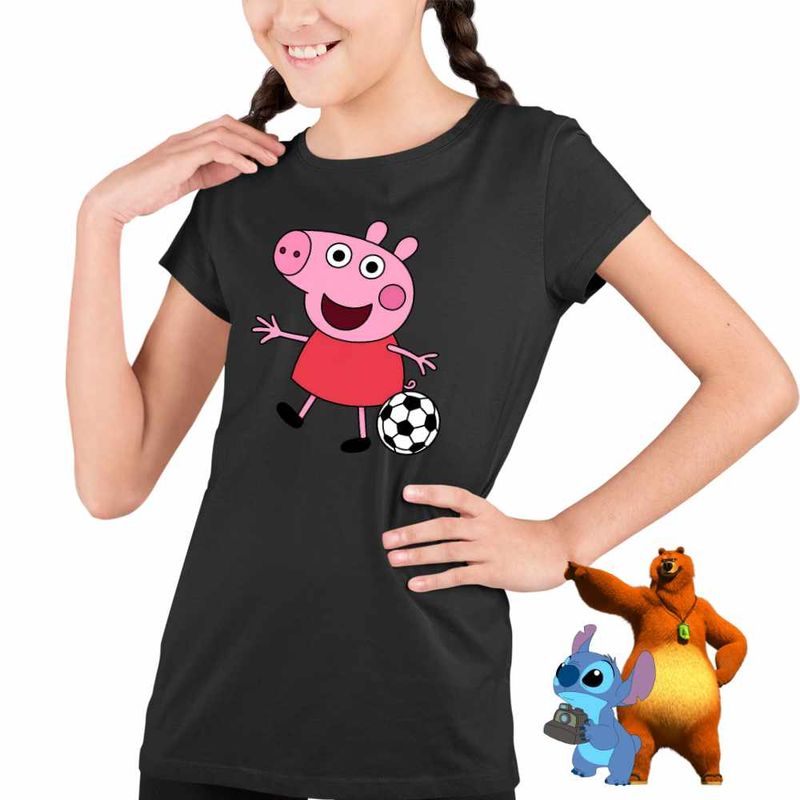 Fashion, accesorii si bijuterii - Copii - Imbracaminte copii - Tricouri copii - Tricou Copii Fete Purcelusa Peppa Fotbal CoolTrend, negru, marime L Copii - Infinity.ro