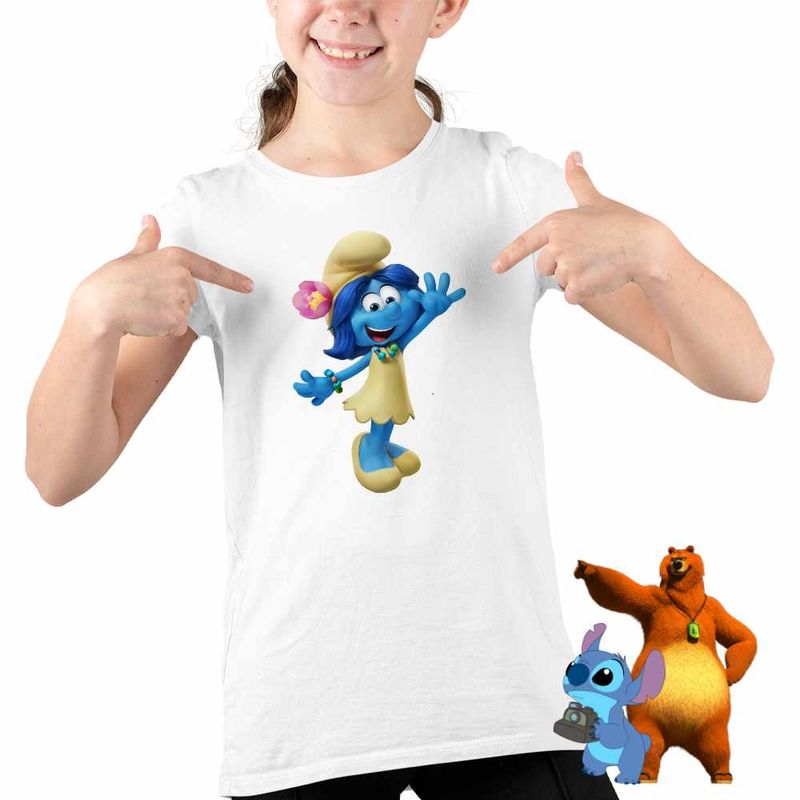 Fashion, accesorii si bijuterii - Copii - Imbracaminte copii - Tricouri copii - Tricou Copii Fete Smurf Blossom Strumfii CoolTrend, alb, marime XL Copii - Infinity.ro