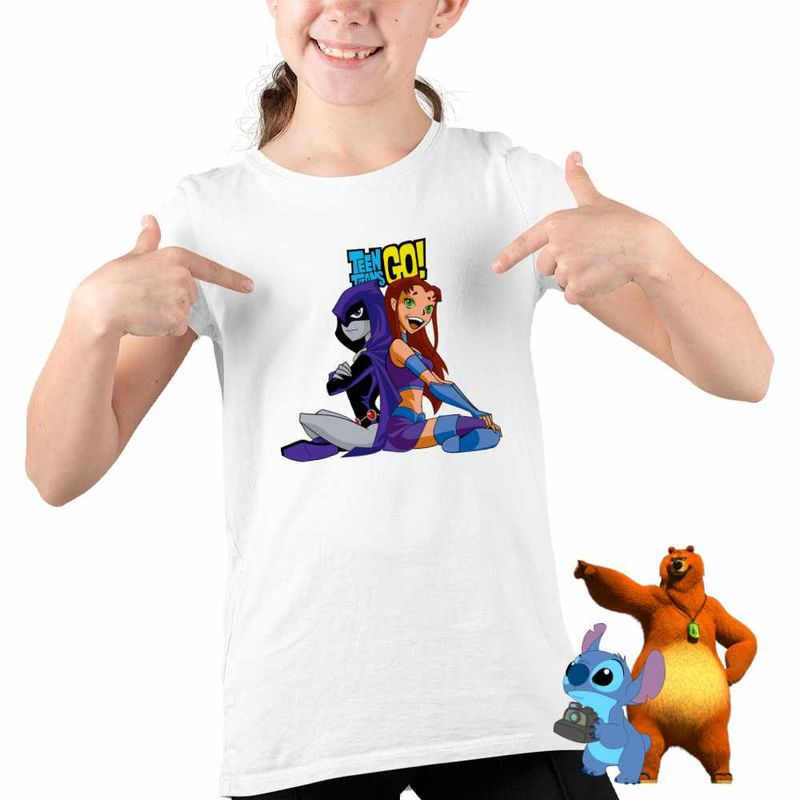 Fashion, accesorii si bijuterii - Copii - Imbracaminte copii - Tricouri copii - Tricou Copii Fete Raven Starfire Tineri Titani CoolTrend, alb, marime M Copii - Infinity.ro