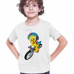 Fashion, accesorii si bijuterii - Copii - Imbracaminte copii - Tricouri copii - Tricou Copii Baieti Tweety Bicicleta CoolTrend, alb, marime S Copii - Infinity.ro