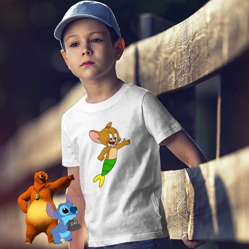 Fashion, accesorii si bijuterii - Copii - Imbracaminte copii - Tricouri copii - Tricou Copii Baieti Tom si Jerry Sirena CoolTrend, alb, marime S Copii - Infinity.ro