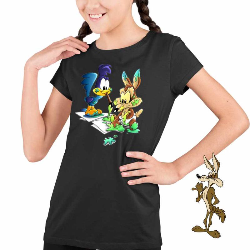 Fashion, accesorii si bijuterii - Copii - Imbracaminte copii - Tricouri copii - Tricou Copii Fete Coiotul Strutul Bebelusi Deseneaza, negru, marime M Copii - Infinity.ro