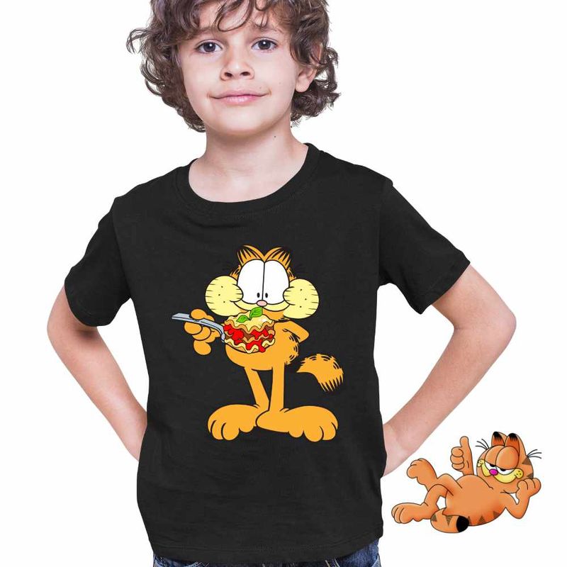 Fashion, accesorii si bijuterii - Copii - Imbracaminte copii - Tricouri copii - Tricou Copii Baieti Garfield Lasagna Mancare Pisic, negru, marime XS Copii - Infinity.ro