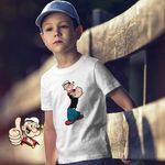 Fashion, accesorii si bijuterii - Copii - Imbracaminte copii - Tricouri copii - Tricou Copii Baieti Popeye Marinarul Looney Cartoon Pescar, alb, marime S Copii - Infinity.ro