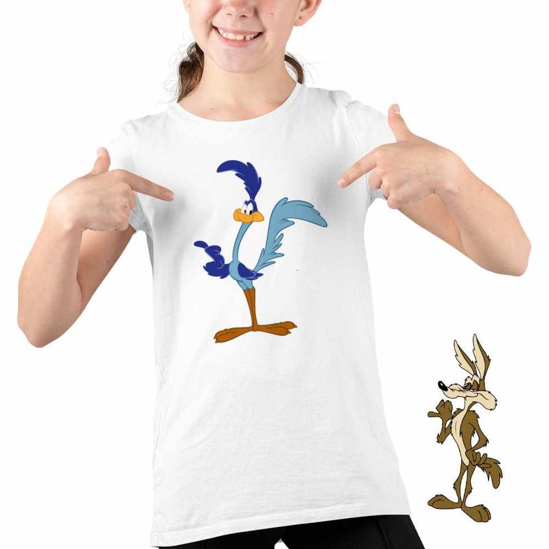 Fashion, accesorii si bijuterii - Copii - Imbracaminte copii - Tricouri copii - Tricou Copii Fete Coiotul Strutul Bip Bip Desene Animate, alb, marime XL Copii - Infinity.ro