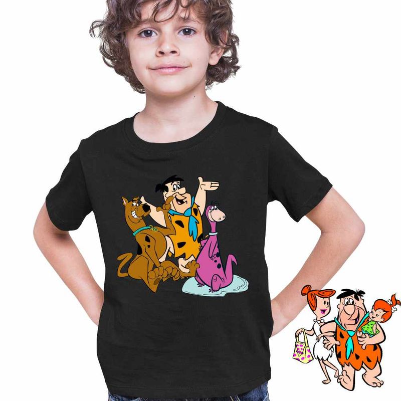 Fashion, accesorii si bijuterii - Copii - Imbracaminte copii - Tricouri copii - Tricou Copii Baieti Familia Flintstone Scooby Doo Dino Catel, negru, marime L Copii - Infinity.ro