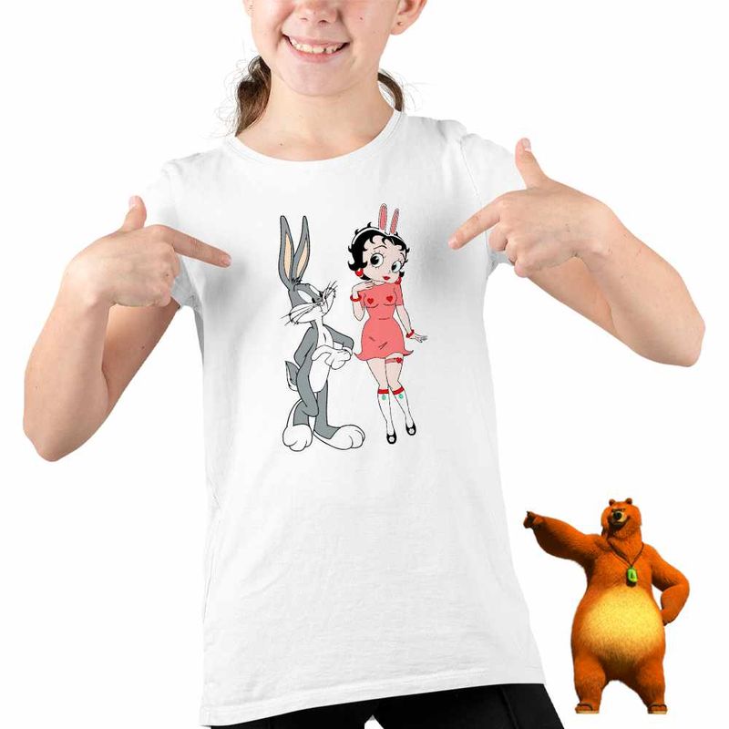 Fashion, accesorii si bijuterii - Copii - Imbracaminte copii - Tricouri copii - Tricou Copii Fete Betty Boop Bugs Bunny Iepuras Playboy, alb, marime XS Copii - Infinity.ro
