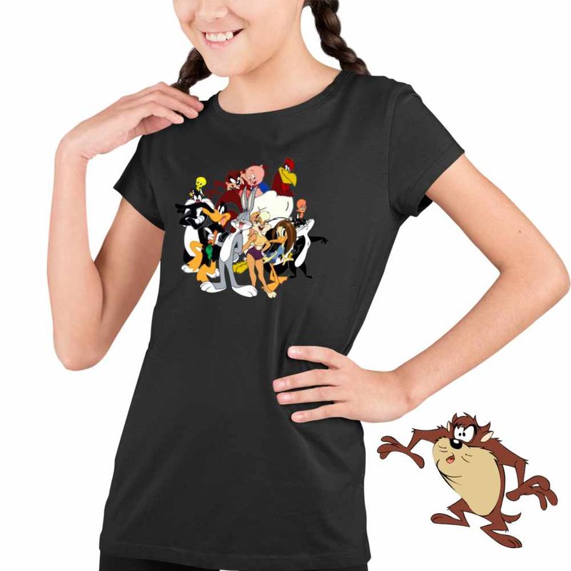 Fashion, accesorii si bijuterii - Copii - Imbracaminte copii - Tricouri copii - Tricou Copii Fete Taz Bugs Bunny Daffy Looney Tunes Eroi, negru, marime L Copii - Infinity.ro