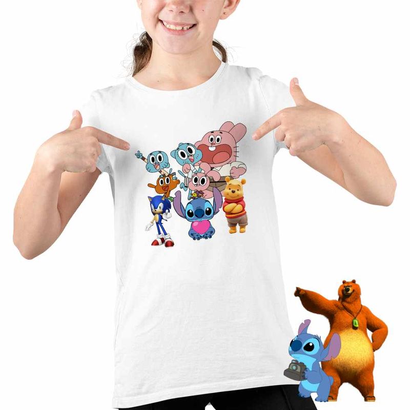 Fashion, accesorii si bijuterii - Copii - Imbracaminte copii - Tricouri copii - Tricou Copii Fete Gumball Stitch Sonic Winnie CoolTrend, alb, marime M Copii - Infinity.ro
