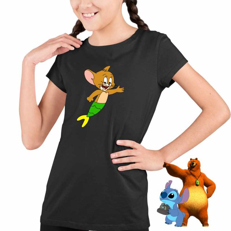 Fashion, accesorii si bijuterii - Copii - Imbracaminte copii - Tricouri copii - Tricou Copii Fete Tom si Jerry Sirena CoolTrend, negru, marime L Copii - Infinity.ro