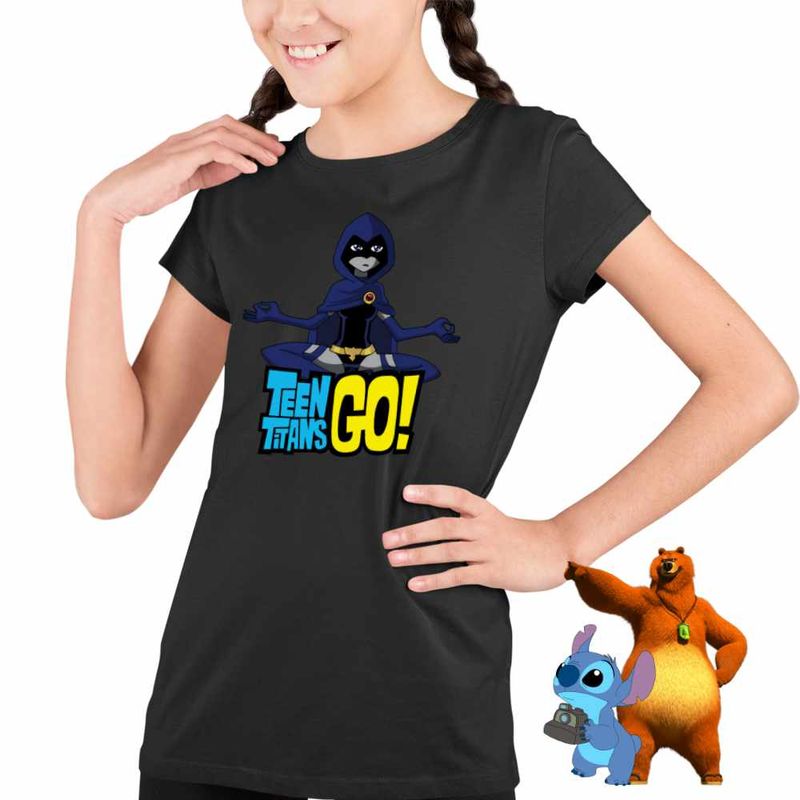 Fashion, accesorii si bijuterii - Copii - Imbracaminte copii - Tricouri copii - Tricou Copii Fete Raven Mediteaza Tineri Titani CoolTrend, negru, marime XS Copii - Infinity.ro