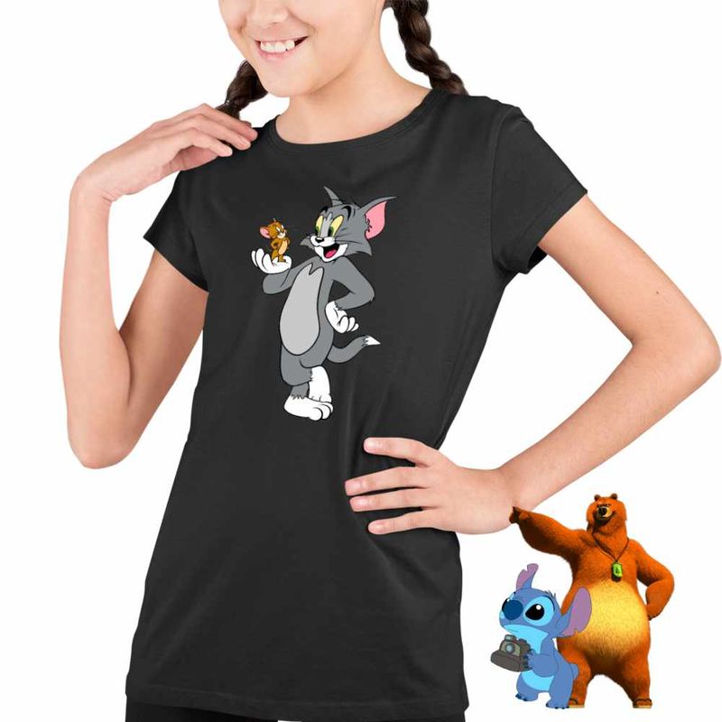 Fashion, accesorii si bijuterii - Copii - Imbracaminte copii - Tricouri copii - Tricou Copii Fete Desene Copilarie Tom si Jerry CoolTrend, negru, marime XS Copii - Infinity.ro