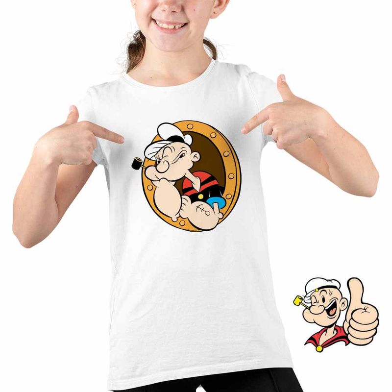 Fashion, accesorii si bijuterii - Copii - Imbracaminte copii - Tricouri copii - Tricou Copii Fete Popeye Marinarul Geam Vapor Comandant, alb, marime L Copii - Infinity.ro