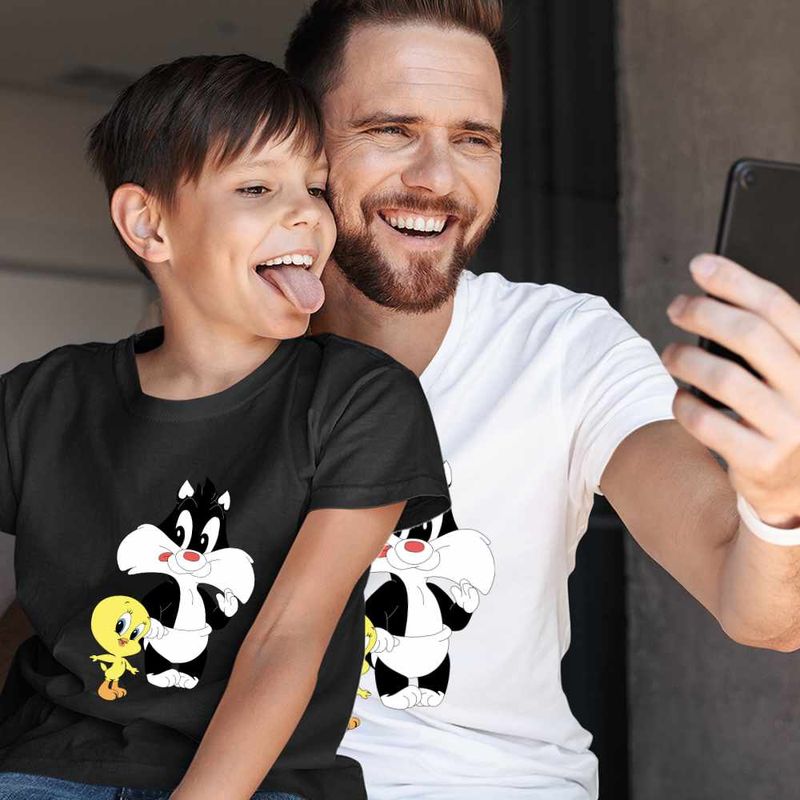 Fashion, accesorii si bijuterii - Copii - Imbracaminte copii - Tricouri copii - Tricou Copii Baieti Tweety Sylvester Scutec CoolTrend, alb, marime M Copii - Infinity.ro
