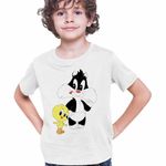 Fashion, accesorii si bijuterii - Copii - Imbracaminte copii - Tricouri copii - Tricou Copii Baieti Tweety Sylvester Scutec CoolTrend, alb, marime M Copii - Infinity.ro