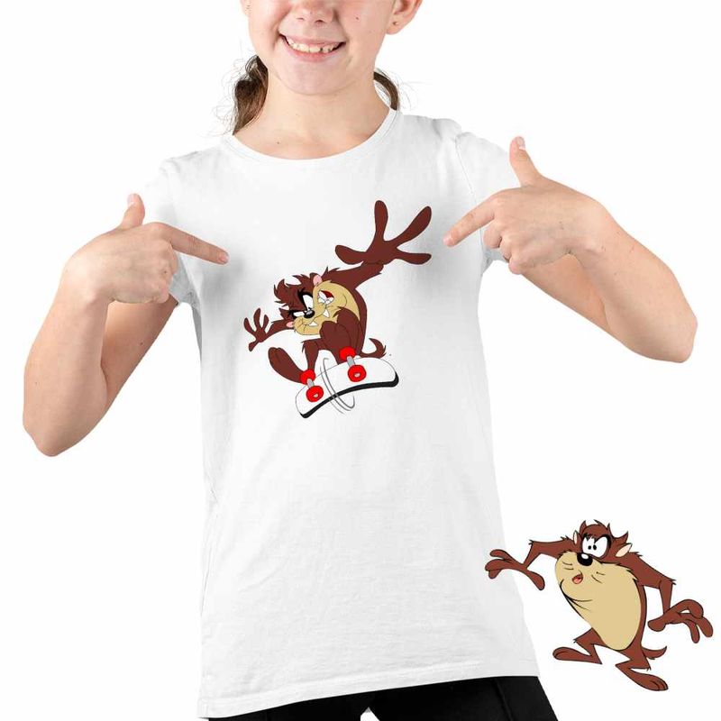 Fashion, accesorii si bijuterii - Copii - Imbracaminte copii - Tricouri copii - Tricou Copii Fete Taz Skateboard Diavol Tasmanian, alb, marime S Copii - Infinity.ro