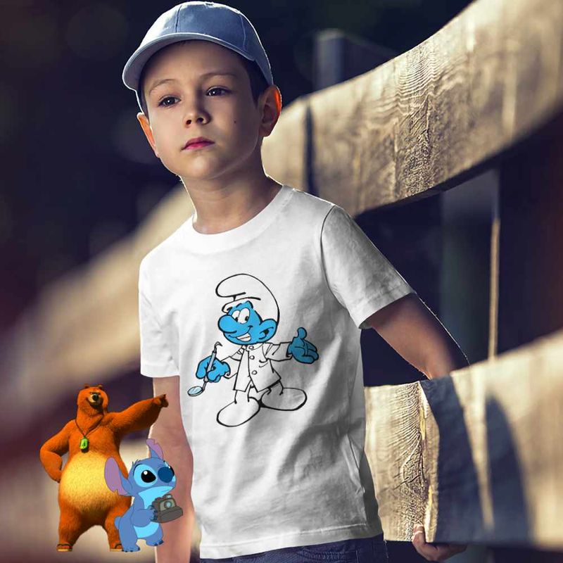 Fashion, accesorii si bijuterii - Copii - Imbracaminte copii - Tricouri copii - Tricou Copii Baieti Strumfii Dentistul Stomatolog CoolTrend, alb, marime L Copii - Infinity.ro