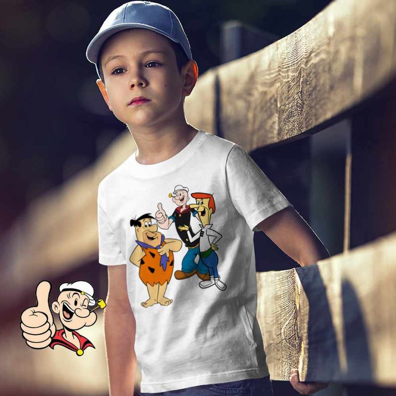 Fashion, accesorii si bijuterii - Copii - Imbracaminte copii - Tricouri copii - Tricou Copii Baieti Popeye Marinarul Flintston Jetson Desene Vechi, alb, marime S Copii - Infinity.ro