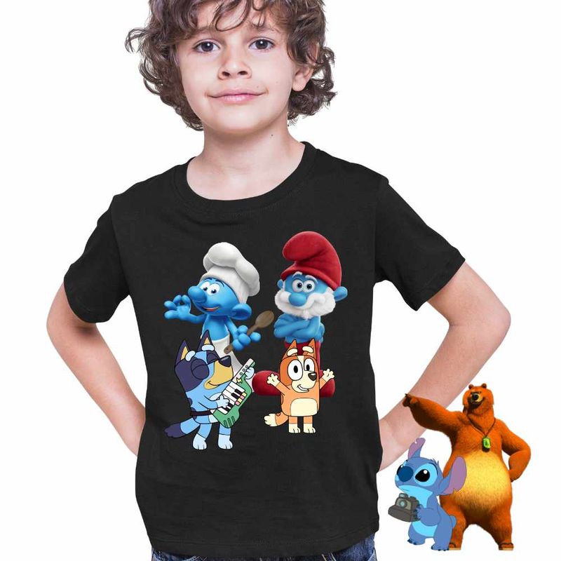 Fashion, accesorii si bijuterii - Copii - Imbracaminte copii - Tricouri copii - Tricou Copii Baieti Strumfii Bluey Bingo Papa Strumf Bucatarul CoolTrend, negru, marime S Copii - Infinity.ro