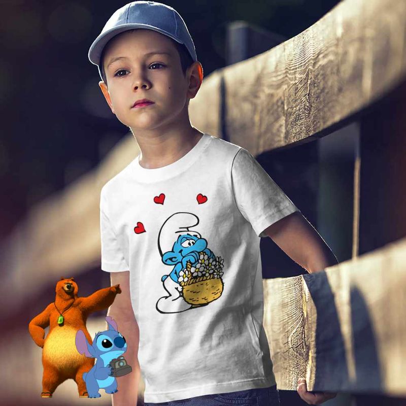 Fashion, accesorii si bijuterii - Copii - Imbracaminte copii - Tricouri copii - Tricou Copii Baieti Strumfii Indragostit Dragobete Valentine Day CoolTrend, alb, marime S Copii - Infinity.ro