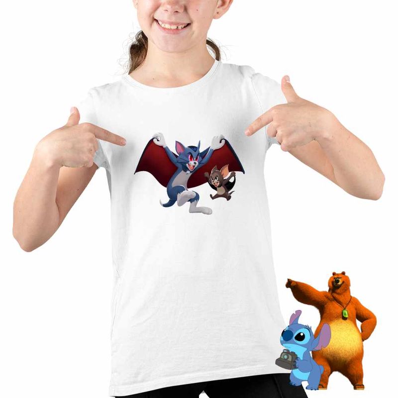 Fashion, accesorii si bijuterii - Copii - Imbracaminte copii - Tricouri copii - Tricou Copii Fete Tom si Jerry Dracula Vampiri Halloween Horror CoolTrend, alb, marime S Copii - Infinity.ro