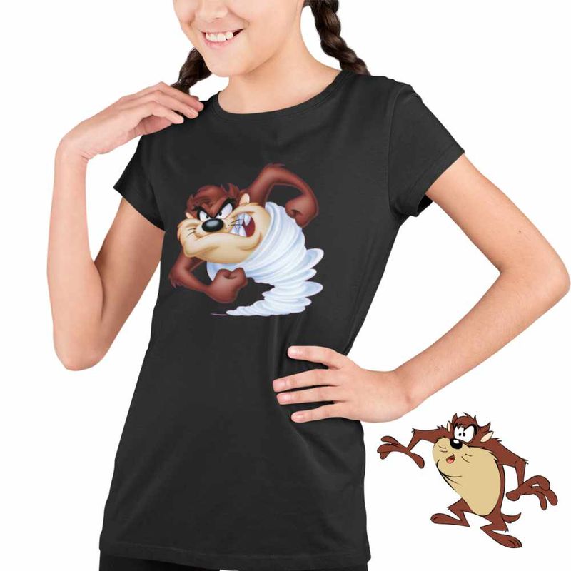 Fashion, accesorii si bijuterii - Copii - Imbracaminte copii - Tricouri copii - Tricou Copii Fete Taz Tornada Diavol Tasmanian, negru, marime XS Copii - Infinity.ro