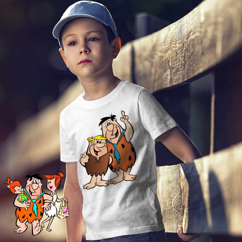 Fashion, accesorii si bijuterii - Copii - Imbracaminte copii - Tricouri copii - Tricou Copii Baieti Familia Flintstone Fred Barney Epoca de Piatra, alb, marime S Copii - Infinity.ro
