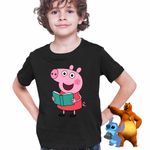 Fashion, accesorii si bijuterii - Copii - Imbracaminte copii - Tricouri copii - Tricou Copii Baieti Purcelusa Peppa Pig Citeste Carte CoolTrend, negru, marime XS Copii - Infinity.ro