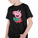 Fashion, accesorii si bijuterii - Copii - Imbracaminte copii - Tricouri copii - Tricou Copii Baieti Purcelusa Peppa Pig Citeste Carte CoolTrend, negru, marime XS Copii - Infinity.ro