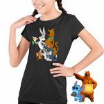 Fashion, accesorii si bijuterii - Copii - Imbracaminte copii - Tricouri copii - Tricou Copii Fete Tom Jeryy Scooby Doo Bugs Bunny CoolTrend, negru, marime XS Copii - Infinity.ro