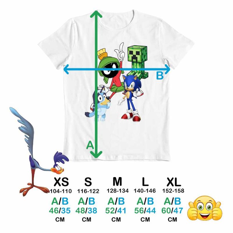 Fashion, accesorii si bijuterii - Copii - Imbracaminte copii - Tricouri copii - Tricou Copii Fete Marvin Blue Sonic Creeper Looney Desene, alb, marime M Copii - Infinity.ro