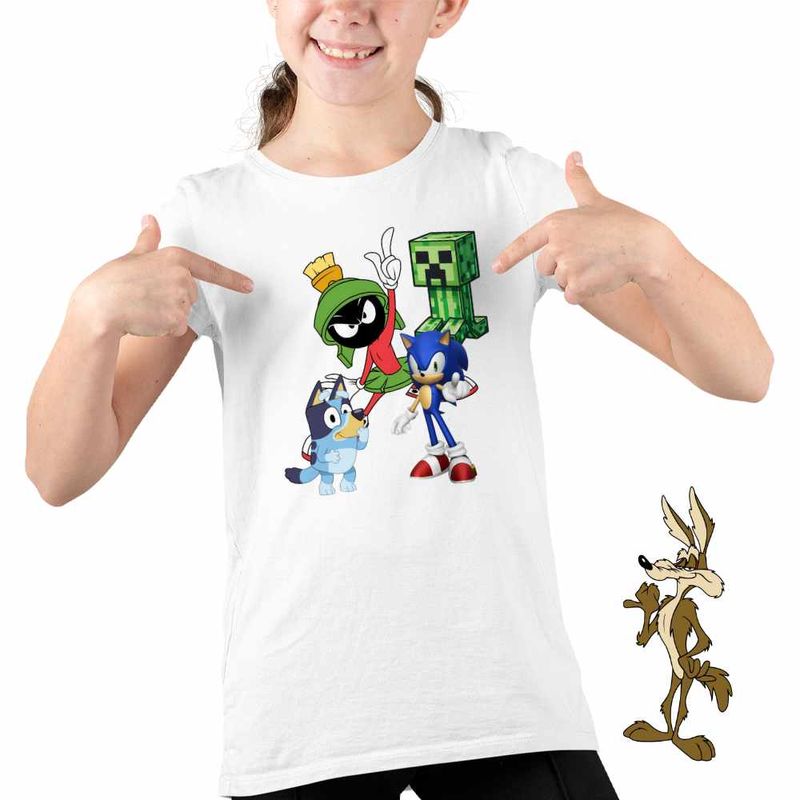 Fashion, accesorii si bijuterii - Copii - Imbracaminte copii - Tricouri copii - Tricou Copii Fete Marvin Blue Sonic Creeper Looney Desene, alb, marime M Copii - Infinity.ro