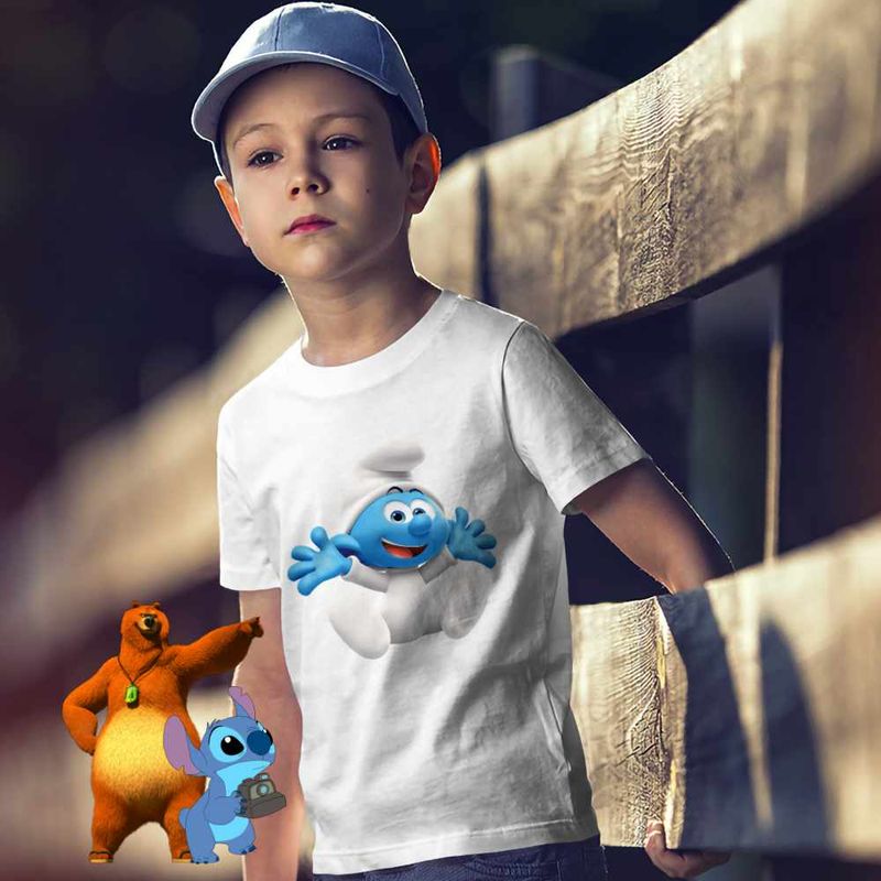 Fashion, accesorii si bijuterii - Copii - Imbracaminte copii - Tricouri copii - Tricou Copii Baieti Bebe Strumf Strunf CoolTrend, alb, marime XL Copii - Infinity.ro