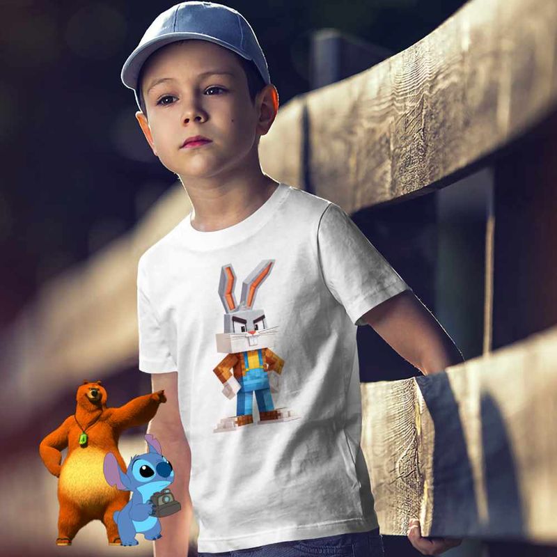 Fashion, accesorii si bijuterii - Copii - Imbracaminte copii - Tricouri copii - Tricou Copii Baieti Bugs Bunny Minecraft CoolTrend, alb, marime L Copii - Infinity.ro