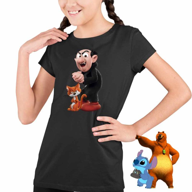 Fashion, accesorii si bijuterii - Copii - Imbracaminte copii - Tricouri copii - Tricou Copii Fete Strumfii Gargamel Azrael Vrajitor CoolTrend, negru, marime L Copii - Infinity.ro