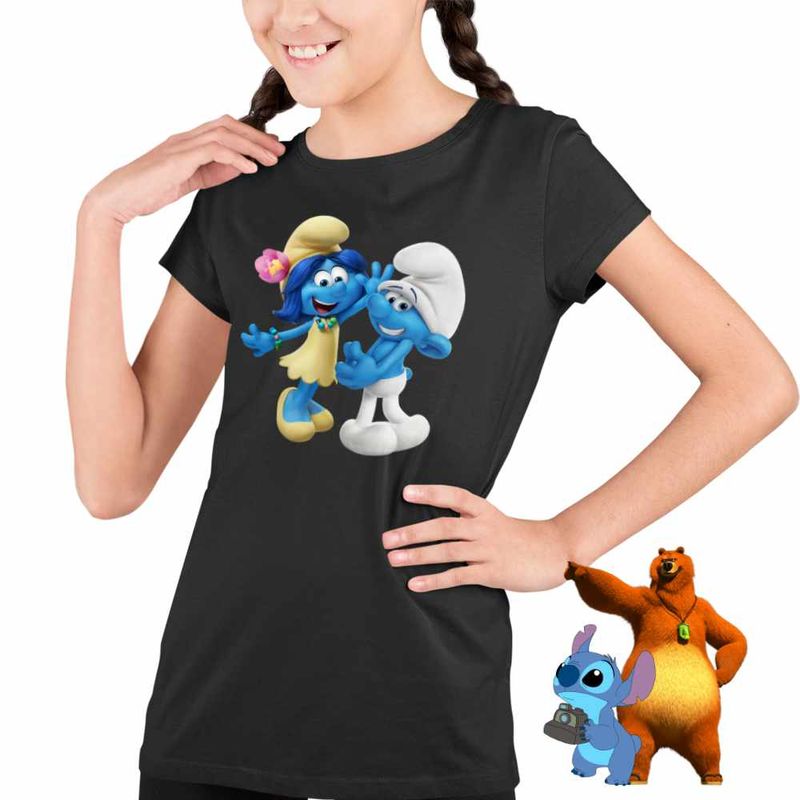 Fashion, accesorii si bijuterii - Copii - Imbracaminte copii - Tricouri copii - Tricou Copii Fete Rusinosul Floricica Blossom Strumfii CoolTrend, negru, marime XS Copii - Infinity.ro