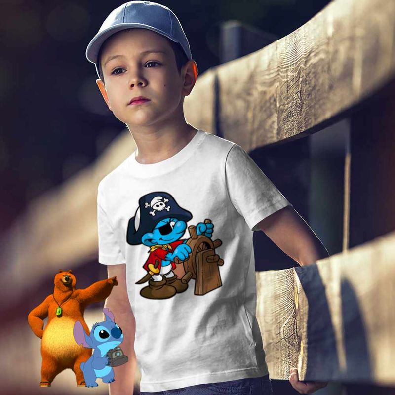 Fashion, accesorii si bijuterii - Copii - Imbracaminte copii - Tricouri copii - Tricou Copii Baieti Strumfii Piratul CoolTrend, alb, marime XL Copii - Infinity.ro