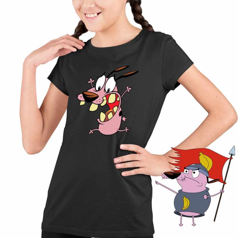 Fashion, accesorii si bijuterii - Copii - Imbracaminte copii - Tricouri copii - Tricou Copii Fete Courage the Cowardly Dog Beagle Catel Speriat, negru, marime XL Copii - Infinity.ro