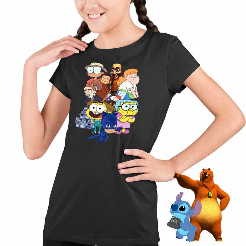 Fashion, accesorii si bijuterii - Copii - Imbracaminte copii - Tricouri copii - Tricou Copii Fete StuGo Tung Sahur Lemingi Bunica Green Maimuta George Eroi Pijama CoolTrend, negru, marime S Copii - Infinity.ro